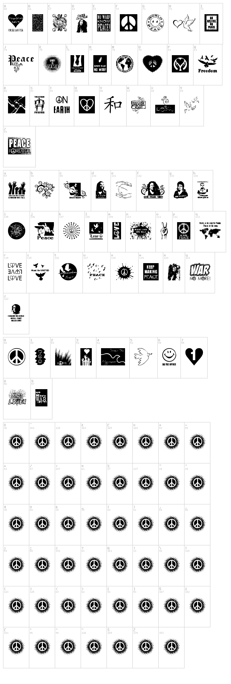 Peace Forever font map